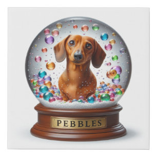 RED DACHSHUND SNOW GLOBE FAUX CANVAS PRINT