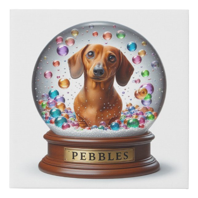 RED DACHSHUND SNOW GLOBE FAUX CANVAS PRINT (Front)