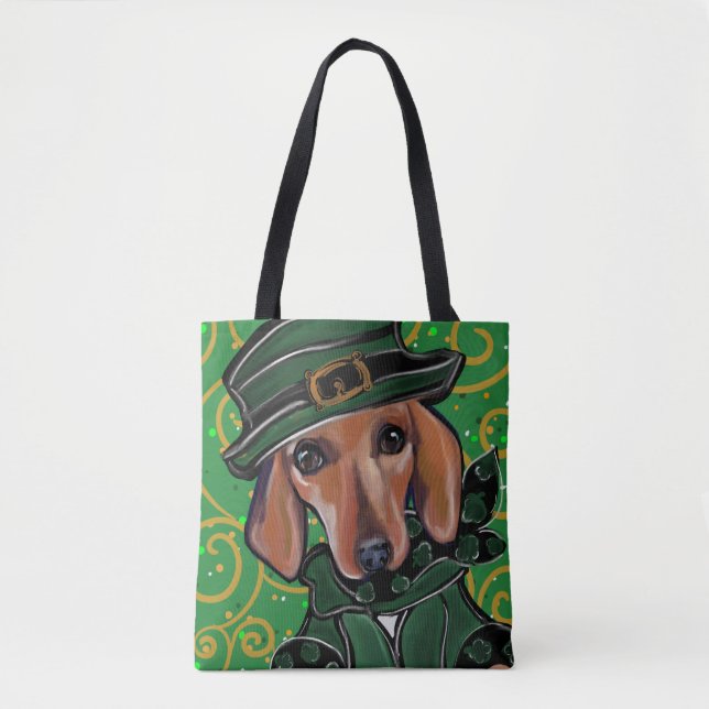 RED DACHSHUND ST. PATTY  TOTE BAG (Front)