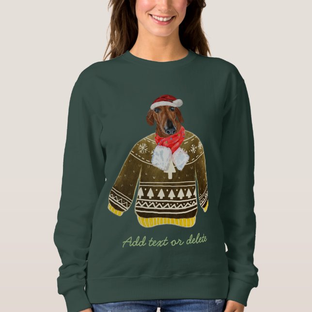 Red Dachshund Weiner Ugly Christmas Dog Mom Sweatshirt (Front)