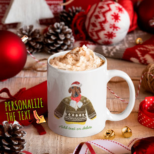 Red Dachshund Weiner Wearing Xmas Ugly Sweater Coffee Mug