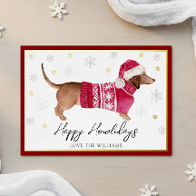 Red Dachshund Wiener Dog Happy Howliday Watercolor