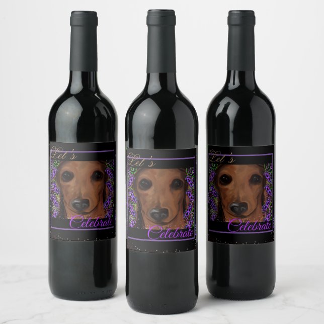 Red Dachshund      Wine Label (Bottles)