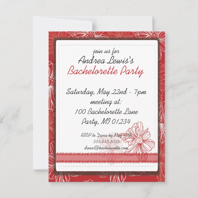Red Daffodil Bachelorette Party Invitations (Front)