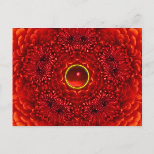 RED DAHLIA AND RUBY GEMSTONE Floral Postcard