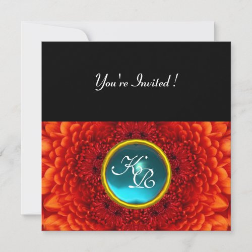 RED DAHLIA AQUAMARINE bright blue black yellow Invitation