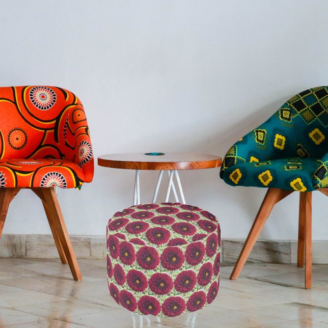 Red Dahlia Bloom Floral Pattern Pouf (In Situ Chairs)