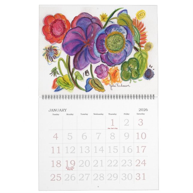 Red Dahlia Calendar (Jan 2026)
