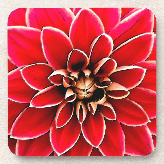 Red Dahlia, digital art Beverage Coaster (Front)