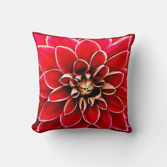 Red Dahlia, digital art Throw Pillow (Front)