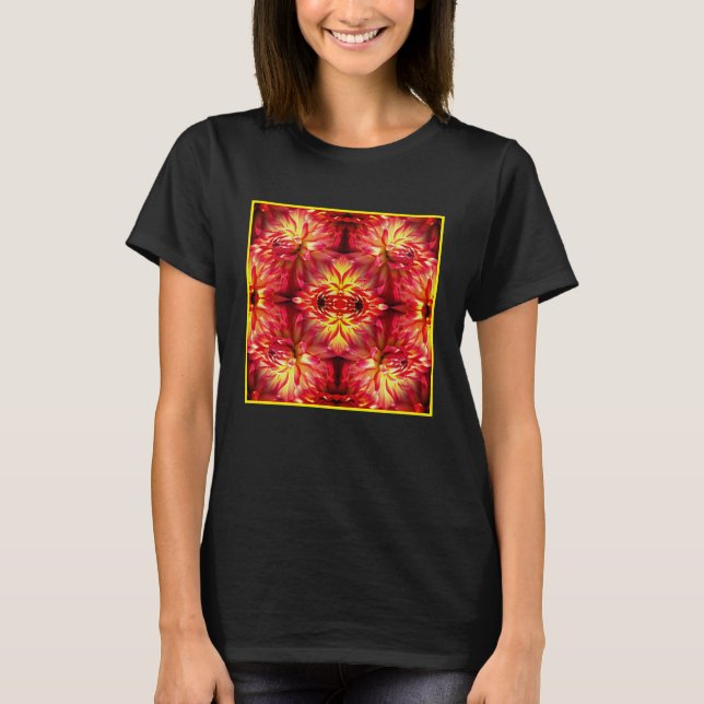 Red Dahlia Flower Abstract Nature Art T-Shirt (Front)