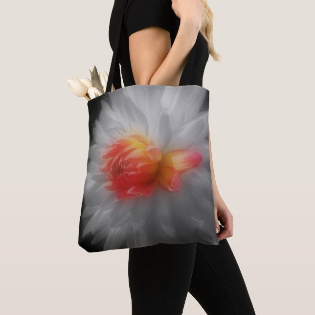 Red Dahlia Flower Art Tote Bag (Close Up)