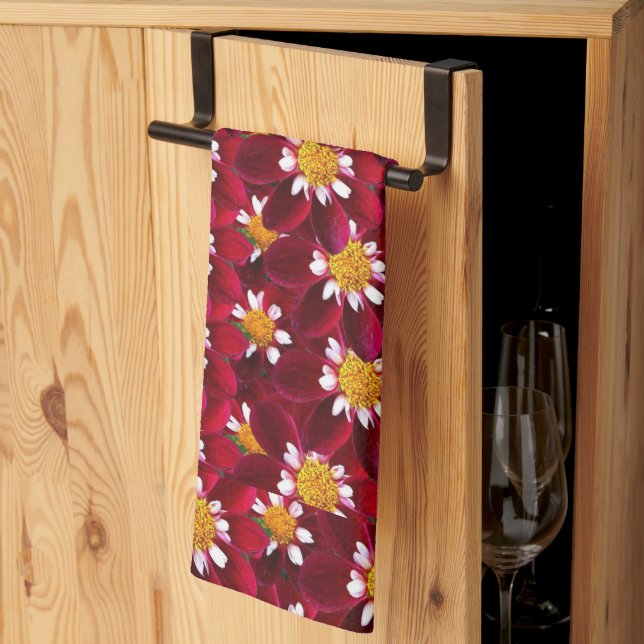 Red Dahlia Flower Floral Kitchen Towel (Thirds Fold)