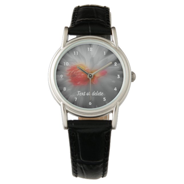 Red Dahlia Flower In Black And White Personalized Watch (Front)