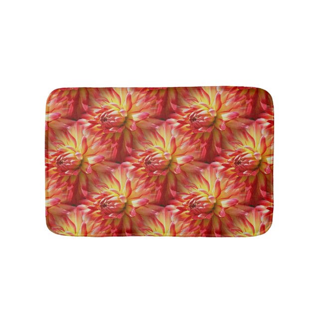 Red Dahlia Flower Nature Pattern Bath Mat (Front)