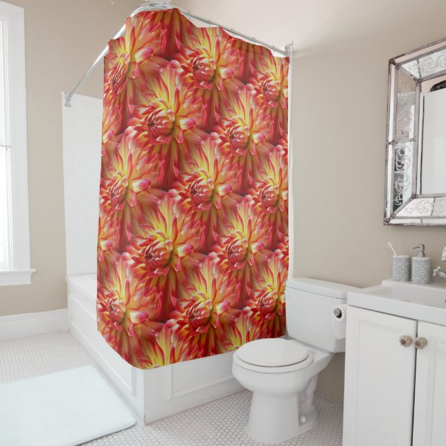 Red Dahlia Flower Nature Pattern  Shower Curtain (In Situ)