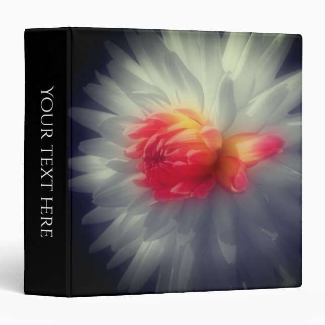 Red Dahlia Flower Partial Color Personalized 3 Ring Binder (Front/Spine)