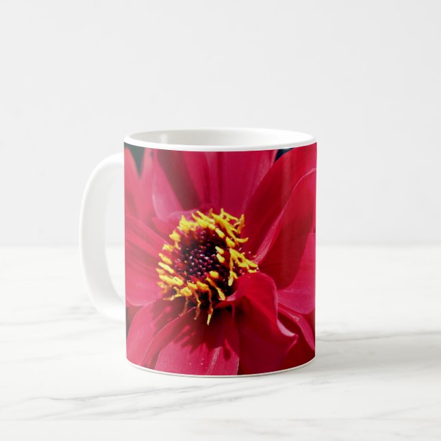 Red Dahlia Flower Personalized Coffee Mug (Front Left)