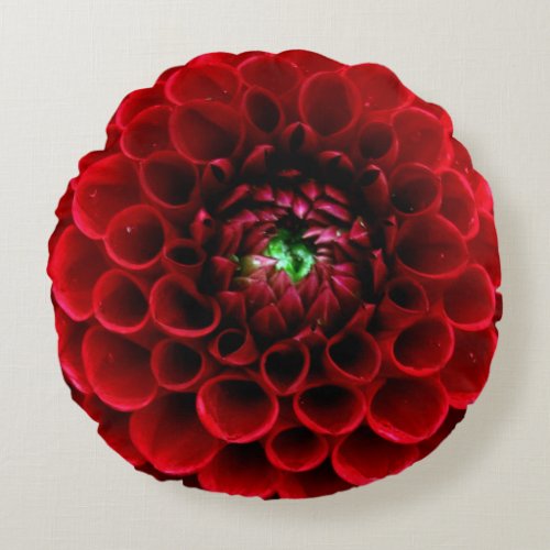 Red Dahlia Flower Round Pillow