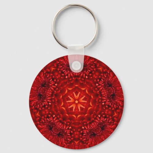RED DAHLIA FLOWERS Abstract Floral Keychain