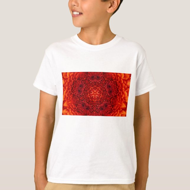 RED DAHLIA FLOWERS Abstract Floral T-Shirt (Front)
