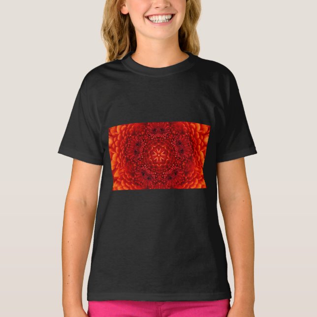 RED DAHLIA FLOWERS Abstract Floral T-Shirt (Front)