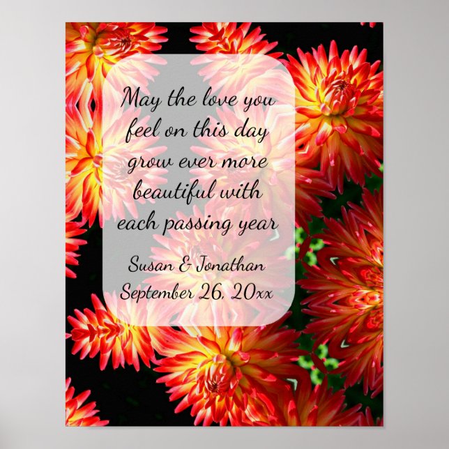 Red Dahlia Flowers Personalized Wedding  Poster (Front)