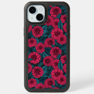 Red Dahlia garden/blue leaves iPhone 15 Plus Case
