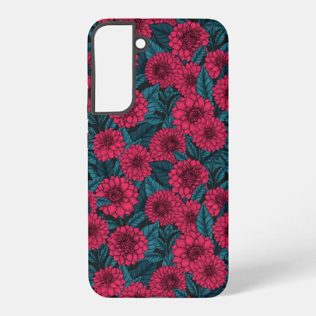 Red Dahlia garden/blue leaves Samsung Galaxy Case (Back)