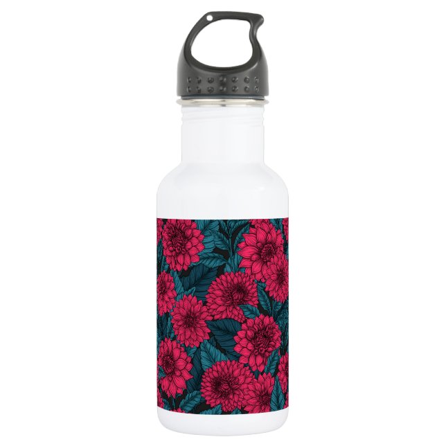 Red Dahlia garden/blue leaves Stainless Steel Water Bottle (Front)