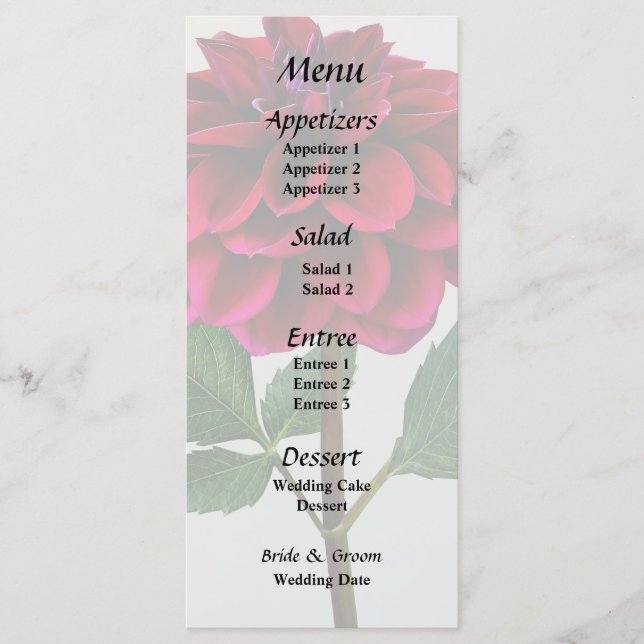 Red Dahlia in Sunshine Wedding Menu (Front)