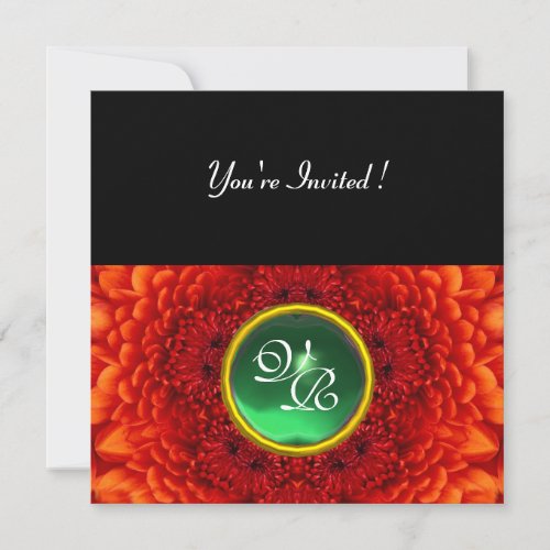 RED DAHLIA JADE bright green black yellow Invitation