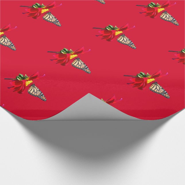 Red Dahlia Monarch Butterfly Gift Wrapping Paper (Corner)
