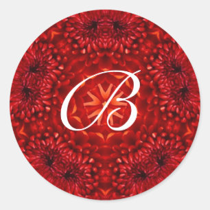 RED DAHLIA MONOGRAM CLASSIC ROUND STICKER