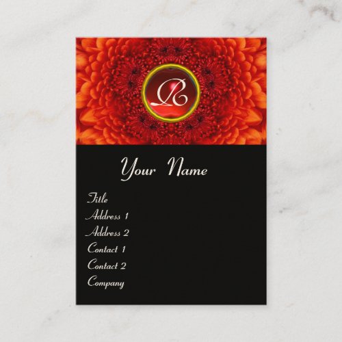 RED  DAHLIA  MONOGRAM RUBY  black yellow Business Card