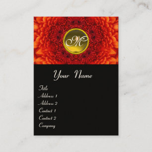 RED  DAHLIA  MONOGRAM, TOPAZ black white yellow Business Card