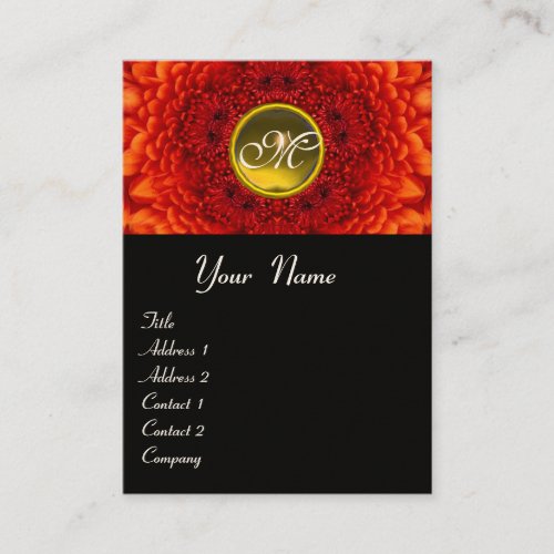 RED  DAHLIA  MONOGRAM TOPAZ black white yellow Business Card