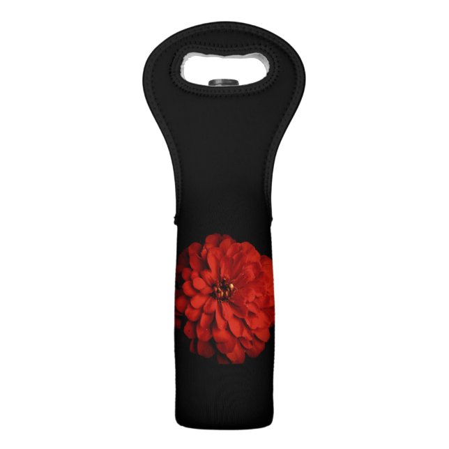 Red Dahlia On Black Wine Bag (Front)