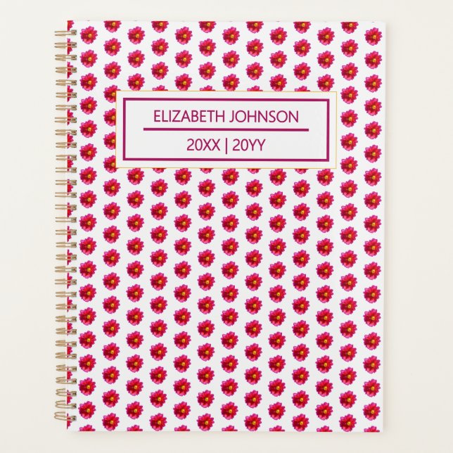 Red Dahlia Pattern Daily Personalized Planner (Front)
