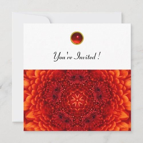 RED DAHLIA RUBY   bright  black white Invitation