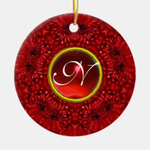 RED DAHLIA RUBY MONOGRAM CERAMIC ORNAMENT