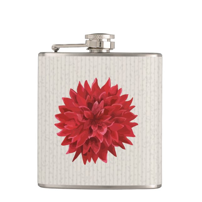 Red Dahlia Watercolor Illustration Flask (Front)