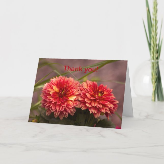 Red Dahlias Letterpress Thank You Card (Front)