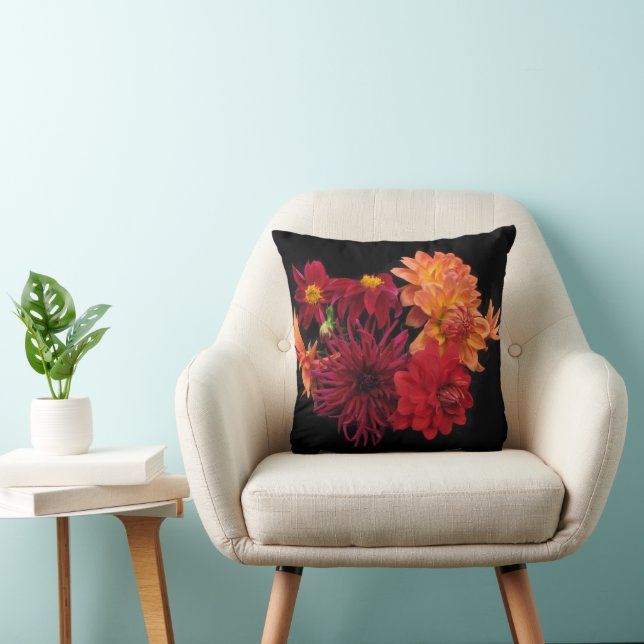 Red Dahlias Throw Pillow (Chair)