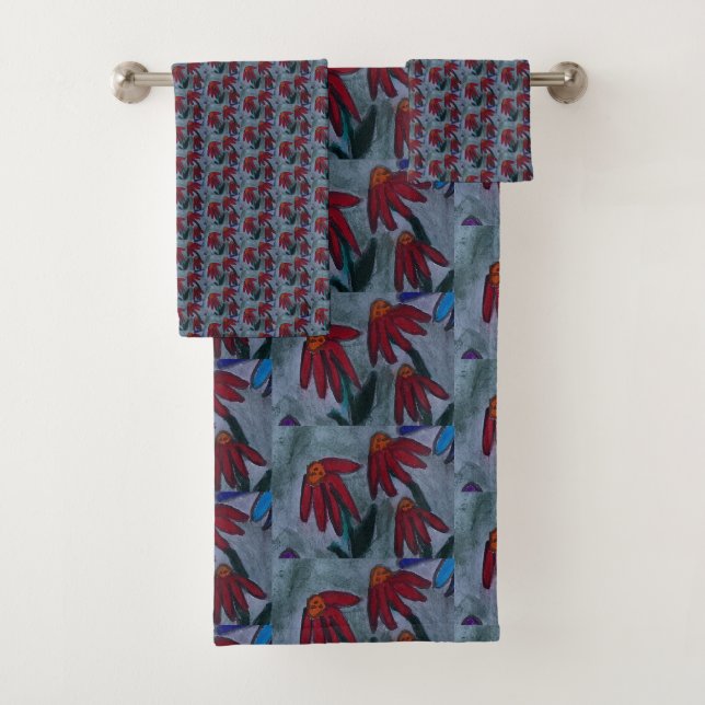 Red Daisies Bath Towel Set (Insitu)