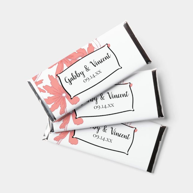 Red Daisies on White Wedding Hershey Bar Favors (Front)