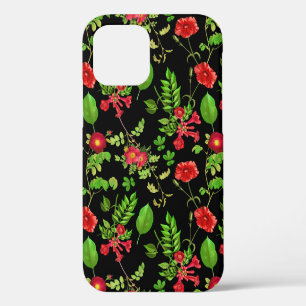 Red Daisies With Leaves Pattern iPhone 12 Case