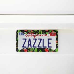 Red Daisies With Leaves Pattern License Plate Frame