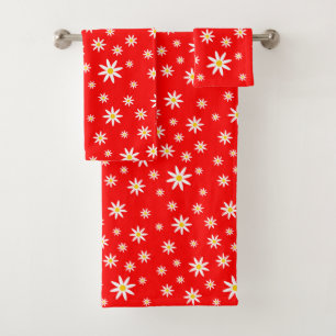 Red Daisy Bath Towel Set