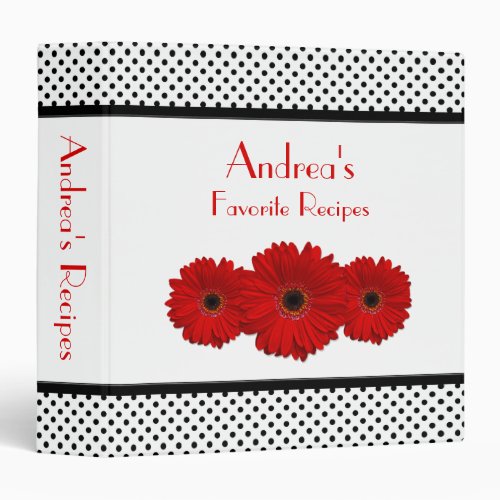 Red Daisy Black and White Polka Dot Recipe Binder